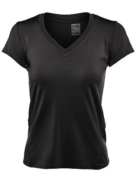 Lucky In Love Women's Varsity Cap Sleeve - Black 1 Lucky In Love Women's Varsity Cap Sleeve - Black