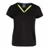 Lucky In Love Women's Short Sleeve Double V Tennis Top Black