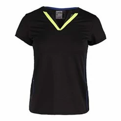 Lucky In Love Women's Short Sleeve Double V Tennis Top Black